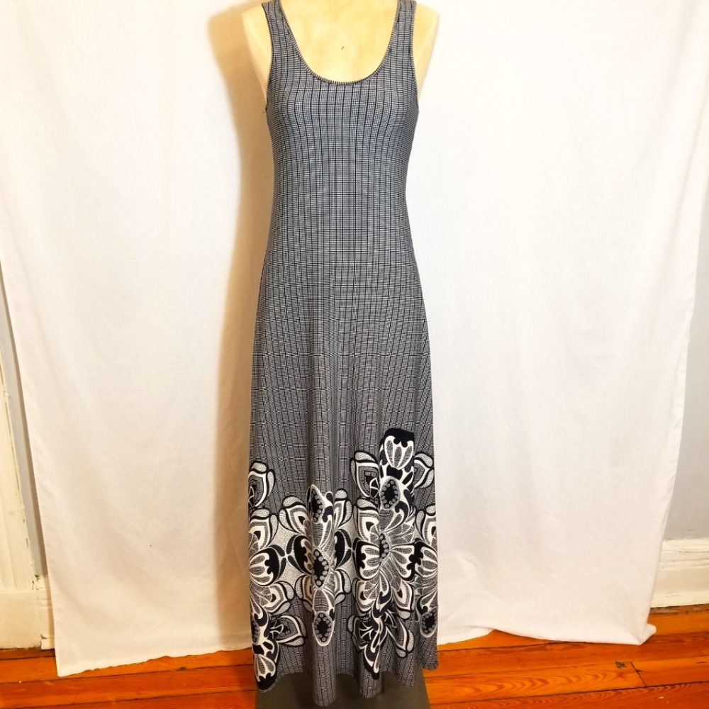 Sunny Girl Modcloth Maxi Tank Dress Navy Blue White Geometric